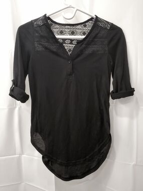 Women's Black Lace Henley Top